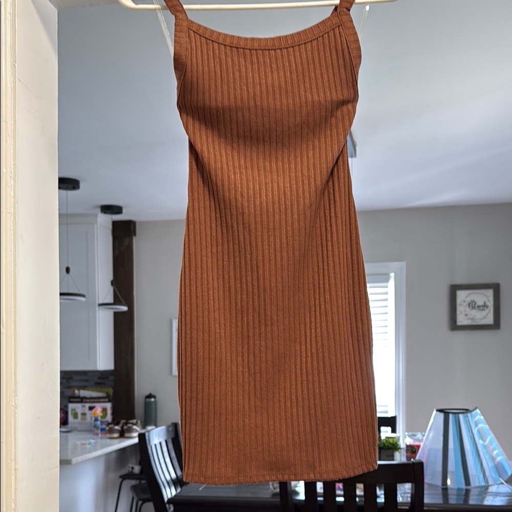 Inspire Brown Ribbed Sheath Mini Dress